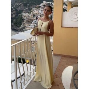Commense Elegant‎ Satin Apricot Maxi Dress Backless Spaghetti Strap Evening Gown